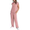 imageWIHOLL 2 Piece Sets for Women Casual Summer Travel Vacation Outfits Cap Sleeve Lounge SetPink