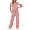 imageWIHOLL 2 Piece Sets for Women Casual Summer Travel Vacation Outfits Cap Sleeve Lounge SetPink
