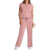 imageWIHOLL 2 Piece Sets for Women Casual Summer Travel Vacation Outfits Cap Sleeve Lounge SetPink