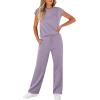 imageWIHOLL 2 Piece Sets for Women Casual Summer Travel Vacation Outfits Cap Sleeve Lounge SetPurple