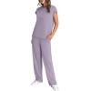 imageWIHOLL 2 Piece Sets for Women Casual Summer Travel Vacation Outfits Cap Sleeve Lounge SetPurple