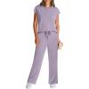 imageWIHOLL 2 Piece Sets for Women Casual Summer Travel Vacation Outfits Cap Sleeve Lounge SetPurple