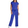 imageWIHOLL 2 Piece Sets for Women Casual Summer Travel Vacation Outfits Cap Sleeve Lounge SetRoyal Blue