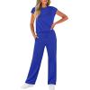imageWIHOLL 2 Piece Sets for Women Casual Summer Travel Vacation Outfits Cap Sleeve Lounge SetRoyal Blue