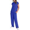 imageWIHOLL 2 Piece Sets for Women Casual Summer Travel Vacation Outfits Cap Sleeve Lounge SetRoyal Blue