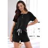 imageWIHOLL Two Piece Outfits for Women Lounge Sets Button Down Top and Shorts Set Sweatsuits with PocketsShort Sleeve  Black
