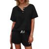 imageWIHOLL Two Piece Outfits for Women Lounge Sets Button Down Top and Shorts Set Sweatsuits with PocketsShort Sleeve  Black