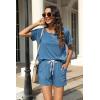imageWIHOLL Two Piece Outfits for Women Lounge Sets Button Down Top and Shorts Set Sweatsuits with PocketsShort Sleeve  Blue