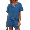 imageWIHOLL Two Piece Outfits for Women Lounge Sets Button Down Top and Shorts Set Sweatsuits with PocketsShort Sleeve  Blue