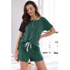 imageWIHOLL Two Piece Outfits for Women Lounge Sets Button Down Top and Shorts Set Sweatsuits with PocketsShort Sleeve  Dark Green