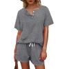 imageWIHOLL Two Piece Outfits for Women Lounge Sets Button Down Top and Shorts Set Sweatsuits with PocketsShort Sleeve  Grey