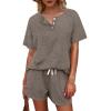 imageWIHOLL Two Piece Outfits for Women Lounge Sets Button Down Top and Shorts Set Sweatsuits with PocketsShort Sleeve  Khaki