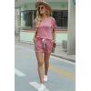 imageWIHOLL Two Piece Outfits for Women Lounge Sets Button Down Top and Shorts Set Sweatsuits with PocketsShort Sleeve  Pink
