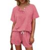 imageWIHOLL Two Piece Outfits for Women Lounge Sets Button Down Top and Shorts Set Sweatsuits with PocketsShort Sleeve  Pink