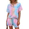 imageWIHOLL Two Piece Outfits for Women Lounge Sets Button Down Top and Shorts Set Sweatsuits with PocketsShort Sleeve  Tie Dye Pink