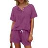 imageWIHOLL Two Piece Outfits for Women Lounge Sets Button Down Top and Shorts Set Sweatsuits with PocketsShort Sleeve  Violet