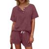 imageWIHOLL Two Piece Outfits for Women Lounge Sets Button Down Top and Shorts Set Sweatsuits with PocketsShort Sleeve Dark Red
