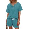 imageWIHOLL Two Piece Outfits for Women Lounge Sets Button Down Top and Shorts Set Sweatsuits with PocketsShort Sleeve Turquoise