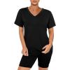 imageWIHOLL Two Piece Outfits for Women Short Sleeve V Neck Biker Shorts Set1black