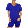 imageWIHOLL Two Piece Outfits for Women Short Sleeve V Neck Biker Shorts Set1blue