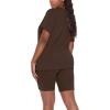 imageWIHOLL Two Piece Outfits for Women Short Sleeve V Neck Biker Shorts Set1coffee