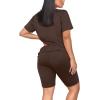 imageWIHOLL Two Piece Outfits for Women Short Sleeve V Neck Biker Shorts Set1coffee