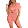 imageWIHOLL Two Piece Outfits for Women Short Sleeve V Neck Biker Shorts Set1coral Pink