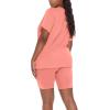 imageWIHOLL Two Piece Outfits for Women Short Sleeve V Neck Biker Shorts Set1coral Pink