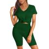 imageWIHOLL Two Piece Outfits for Women Short Sleeve V Neck Biker Shorts Set1green