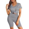 imageWIHOLL Two Piece Outfits for Women Short Sleeve V Neck Biker Shorts Set1grey