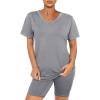 imageWIHOLL Two Piece Outfits for Women Short Sleeve V Neck Biker Shorts Set1grey