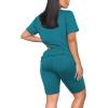 imageWIHOLL Two Piece Outfits for Women Short Sleeve V Neck Biker Shorts Set1turquoise