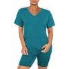 imageWIHOLL Two Piece Outfits for Women Short Sleeve V Neck Biker Shorts Set1turquoise