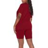 imageWIHOLL Two Piece Outfits for Women Short Sleeve V Neck Biker Shorts Set1wine Red