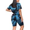 imageWIHOLL Two Piece Outfits for Women Short Sleeve V Neck Biker Shorts Set2blue Black