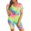 imageWIHOLL Two Piece Outfits for Women Short Sleeve V Neck Biker Shorts Set2pink