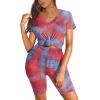 imageWIHOLL Two Piece Outfits for Women Short Sleeve V Neck Biker Shorts Set2purple