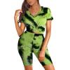 imageWIHOLL Two Piece Outfits for Women Short Sleeve V Neck Biker Shorts Set2yellow Black