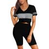 imageWIHOLL Two Piece Outfits for Women Short Sleeve V Neck Biker Shorts Set3black