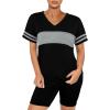 imageWIHOLL Two Piece Outfits for Women Short Sleeve V Neck Biker Shorts Set3black