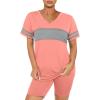 imageWIHOLL Two Piece Outfits for Women Short Sleeve V Neck Biker Shorts Set3coral Pink