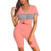 imageWIHOLL Two Piece Outfits for Women Short Sleeve V Neck Biker Shorts Set3coral Pink
