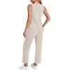 imageWIHOLL Two Piece Set for Women Summer Outfits Vacation Trendy Lounge Sets V Neck Matching SetsBeige