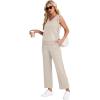 imageWIHOLL Two Piece Set for Women Summer Outfits Vacation Trendy Lounge Sets V Neck Matching SetsBeige