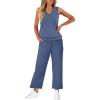 imageWIHOLL Two Piece Set for Women Summer Outfits Vacation Trendy Lounge Sets V Neck Matching SetsBlue