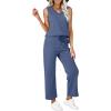 imageWIHOLL Two Piece Set for Women Summer Outfits Vacation Trendy Lounge Sets V Neck Matching SetsBlue