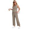 imageWIHOLL Two Piece Set for Women Summer Outfits Vacation Trendy Lounge Sets V Neck Matching SetsCoffee