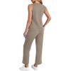 imageWIHOLL Two Piece Set for Women Summer Outfits Vacation Trendy Lounge Sets V Neck Matching SetsCoffee
