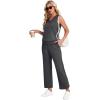imageWIHOLL Two Piece Set for Women Summer Outfits Vacation Trendy Lounge Sets V Neck Matching SetsDeep Grey