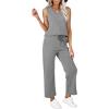 imageWIHOLL Two Piece Set for Women Summer Outfits Vacation Trendy Lounge Sets V Neck Matching SetsGrey